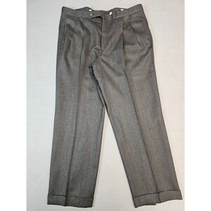Cordovan & Grey Mens 40 Worsted Wool Pleated Cuffed Dress Pants Charcoal Grey